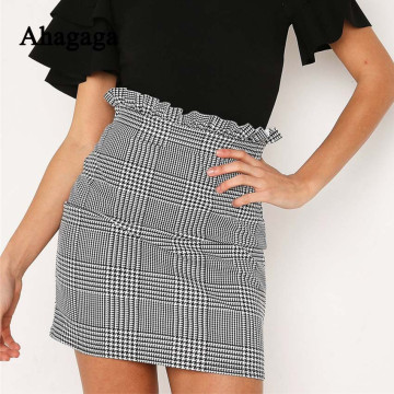 Ahagaga 2019 Spring Summer Sexy Skirt Women Bottoms Fashion plaid A-line Ruffles Sexy Club Regular Outwear Women Skirts female