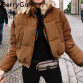 BerryGo Casual corduroy thick parka overcoat Winter warm fashion outerwear coats Women 2019 khaki streetwear jacket coat female
