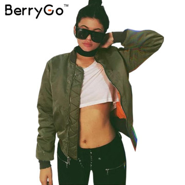 BerryGo Winter parkas Army Green bomber jacket Women coat cool basic down jacket Padded zipper chaquetas biker outwear32551952304