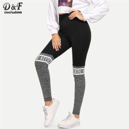 Dotfashion Colorblock Letter Print Leggings Women Casual Autumn Trending Products 2019 Sporty Bottoms Womens Leggings Pants