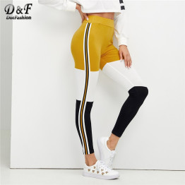 Dotfashion Striped Wide Waistband Color Block Womens Leggings Casual Spring Autumn Clothing Trending Products 2019 Bottoms Pants