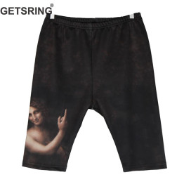 GETSRING Woman Legging Retro Elastic Oil Painting Short Women Leggings High Waist Slim Thin Bottoming Pants Gym Clothing 2019