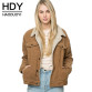 HDY Haoduoyi Winter Solid Color Women Coat Long Sleeve Turn-down Collar Jacket Coat For Female Women Single Breasted Basic Tops