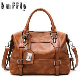 KMFFLY Luxury Vintage Handbags for Women Leather Shoulder Bag Female Famous Brand Simple Casual Tote Bag Sac Femme Handbag 2019