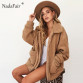 Nadafair Fleece Faux Fur Plus Size Jacket Coat Women Autumn Plush Warm Thick Oversize Teddy Coat Female Casual Overcoat