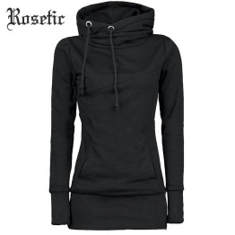 Rosetic Gothic Casual Women Hoodie Solid Pocket Hooded Mid Length Drawstring Long Sleeve Multi Color Plus Size Warm Hoodies