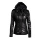 Sisjuly Hooded Women Leather Jacket Black Motor Coat Slim Zipper Casual Parka Overcoat Girls Work Brown PU Winter Jacket Coats 