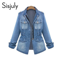 Sisjuly women denim jacket zipper stand collar coats plus fashion casual long sleeve short girls autumn jeans jacket 2018  