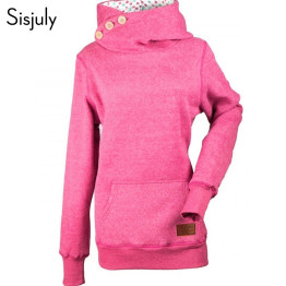 Sisjuly women hoodies slim mid-length button turtleneck long sleeve pocket plus size fashion skinny warm hooded sweatershirts
