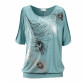 Summer Women Feather Printed T-shirts O- neck Strapless Shirts Off Shoulder Short-sleeved T-shirt Loose Type32669818600