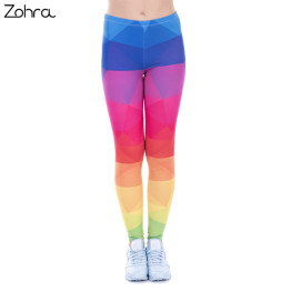 Zohra Autumn Winter Leggings Printed Women Legging Colorful Triangles Rainbow Legins High Waist Elastic Leggins Silm Women Pants