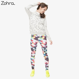 Zohra Brand Women Colour Geometry Printing Legging High Elastic Fitness Legging Trousers LeggingsWomen Pants 