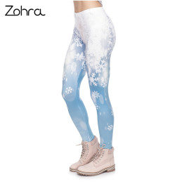 Zohra Christmas Series Women Legging Falling Snow Printing Fitness Leggings Fashion Elegant High Waist Woman Pants